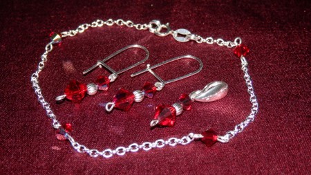 0007-Set pandantiv, cercei si bratara - argint 925 si margele swarowski siam aurore boreale-un cadou minunat de sarbatori! 50 lei