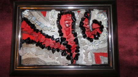 A0001-Tablou pictat cu culori acrilice si pietre cusute:onix, cuart roz, opalit, coral 10X15cm-un cadou minunat-35 lei